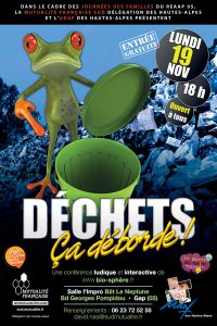 Affiche de la conférence interactive sur les déchets, présentée par Bio-Sphere